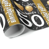 気球の紙吹雪の第50誕生日の黒い金ゴールドK96Z1 ラッピングペーパー (ロールコーナー)