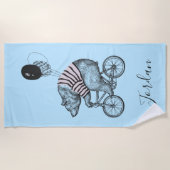 気球の自転車くまは|あなたの名前を加えます ビーチタオル (正面)