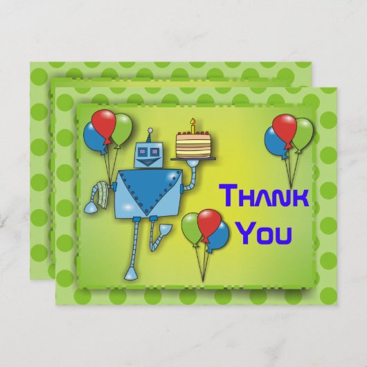 気球の計器飛行証明が付いているかわいいロボットありがとう サンキューカード (正面/裏面)