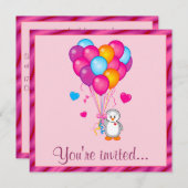 気球の誕生会を持つペンギン 招待状 (正面/裏面)