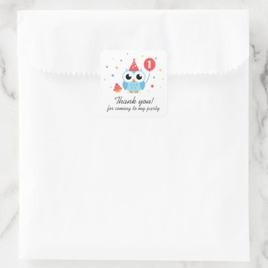 気球の誕生日のかわいいパーティーのフクロウは感謝していしています スクエアシール (バッグ)