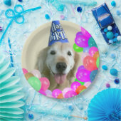 気球の誕生日のゴールデン・リトリーバー犬 ペーパープレート (パーティー)