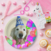 気球の誕生日のゴールデン・リトリーバー犬 ペーパープレート (パーティー)