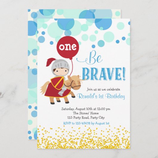 気球の誕生日の招待状を持つ騎士 招待状 (正面/裏面)