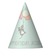 気球の誕生日の甘い灰色猫 パーティーハット (正面)