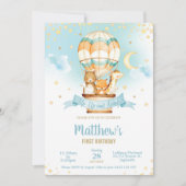 気球の誕生日パーティー かわいい赤ちゃん動物 招待状 (正面)