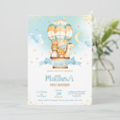 気球の誕生日パーティー かわいい赤ちゃん動物 招待状 (スタンド正面)