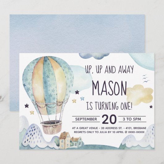 気球の誕生日招待状 招待状 (正面/裏面)
