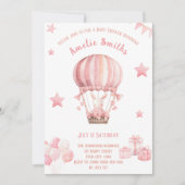 気球の赤ちゃんシャワーかわいいピンクのバニー 招待状 (正面)