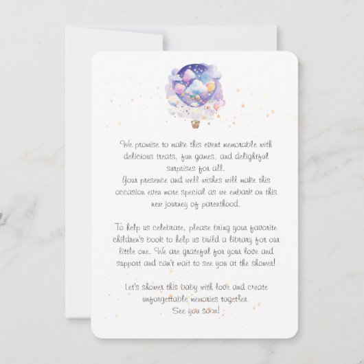 気球の赤ちゃんシャワーの招待状。新生児パーティー セーブザデート (裏面)