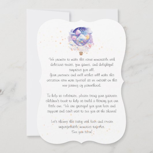 気球の赤ちゃんシャワーの招待状。新生児パーティー 招待状 (裏面)