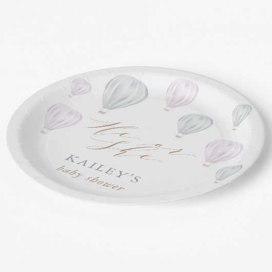 気球の赤ちゃんシャワーを性別で明かす ペーパープレート (アングル)