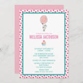 気球の赤ちゃんシャワーを持つ小さなバニー 招待状 (正面/裏面)