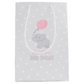 気球の赤ちゃんシャワーガールと可愛い象 ミディアムペーパーバッグ (正面)