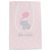 気球の赤ちゃんシャワーガールと可愛い象 ミディアムペーパーバッグ (正面)