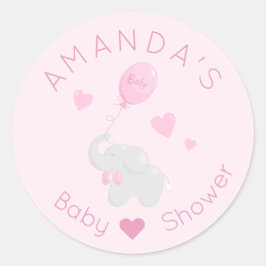 気球の赤ちゃんシャワーガール付き象 ラウンドシール
