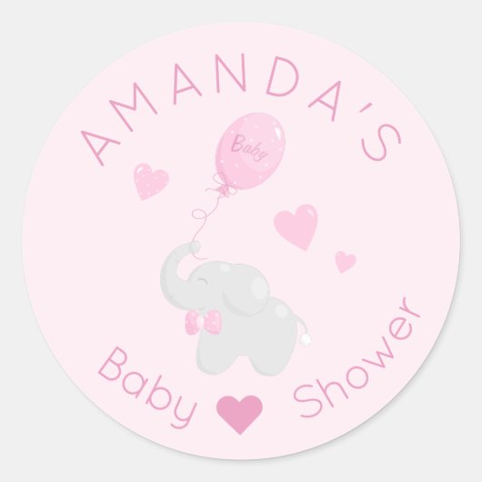 気球の赤ちゃんシャワーガール付き象 ラウンドシール (正面)