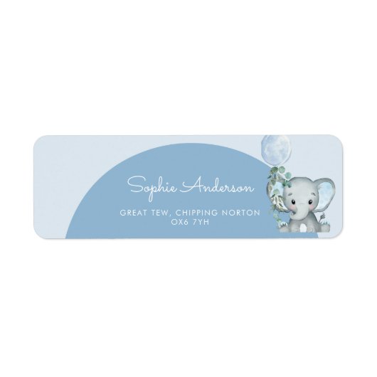 気球の赤ちゃんシャワー付き大男の象の少年 ラベル (正面)