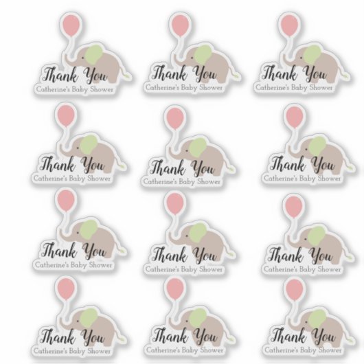 気球の赤ちゃんシャワー付き象ありがとうございました シール (正面)