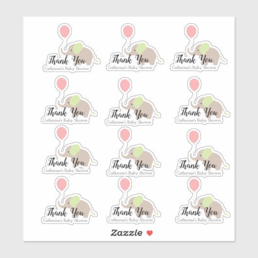 気球の赤ちゃんシャワー付き象ありがとうございました シール (シート)
