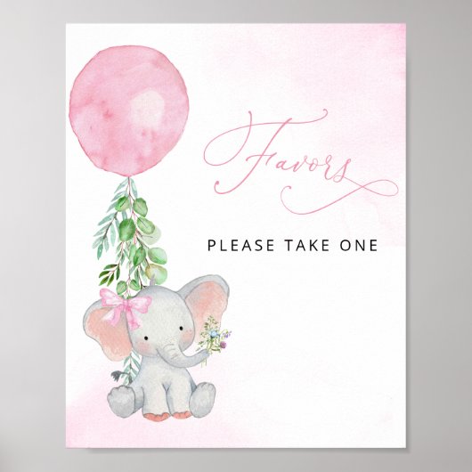 気球の赤ちゃんシャワー付き象の装飾 ポスター (正面)