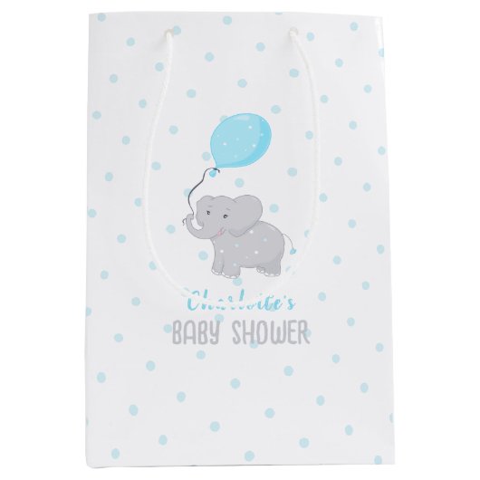 気球の赤ちゃんシャワー少年のかわいい象 ミディアムペーパーバッグ (正面)