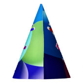 気球の青および緑の虹のハッピーバースデー パーティーハット (裏面)