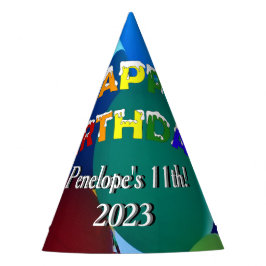 気球の青および緑の虹のハッピーバースデー パーティーハット