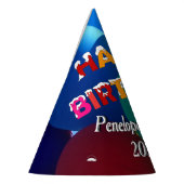 気球の青および緑の虹のハッピーバースデー パーティーハット (左)