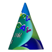 気球の青および緑の虹のハッピーバースデー パーティーハット (右)