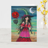 気球の魔法使いのハロウィンのファンタジーの芸術 カード (黄色い花)