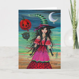 気球の魔法使いのハロウィンのファンタジーの芸術 カード