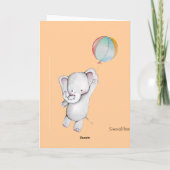 気球の黄色の挨拶状を持つベビー象 カード (裏面)