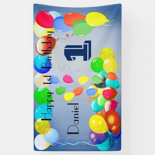 気球はパーソナライズで幸せな第1誕生日を設計します 横断幕 (縦)