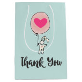 気球を持ったかわいいバニーハートありがとう ミディアムペーパーバッグ (正面)