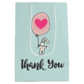 気球を持ったかわいいバニーハートありがとう ミディアムペーパーバッグ (裏面)