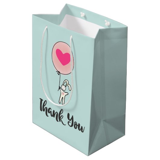 気球を持ったかわいいバニーハートありがとう ミディアムペーパーバッグ (裏面アングル)