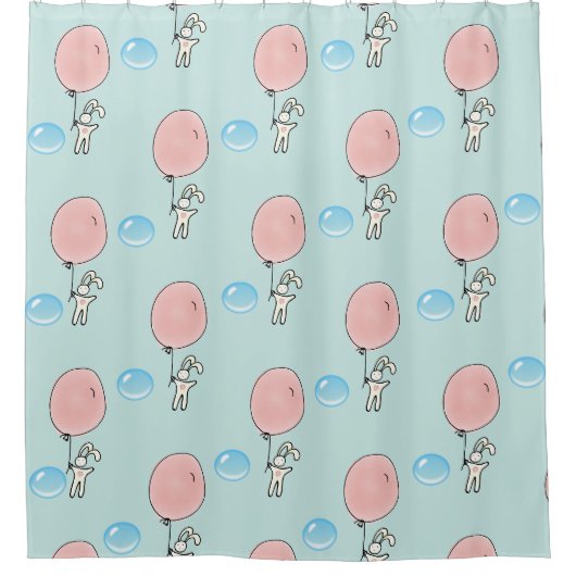 気球を持ったかわいいバニー シャワーカーテン (正面)