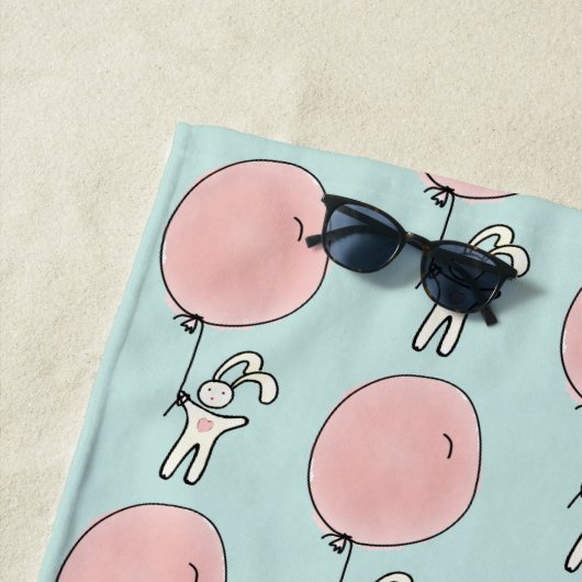 気球を持ったかわいいバニー ビーチタオル (インサイチュ)