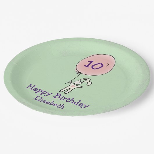 気球を持ったかわいいバニー ペーパープレート (アングル)