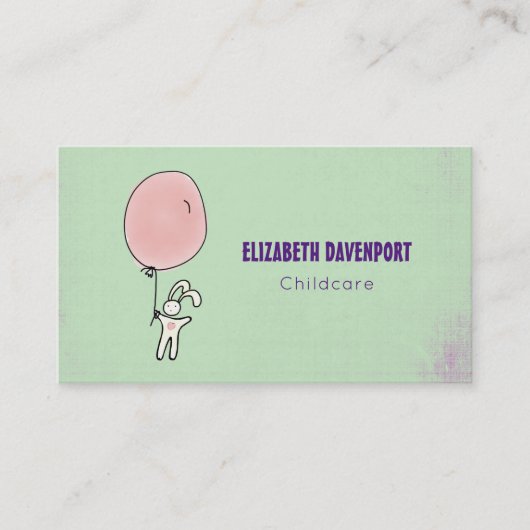 気球を持ったかわいいバニー 名刺 (正面)
