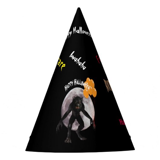 気球を持つハロウィンの狼人間 パーティーハット (正面)