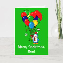 気球を持つメリークリスマスの息子のペンギン シーズンカード