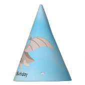 気球を持つ幸せなプテロサウルス恐竜と パーティーハット (右)