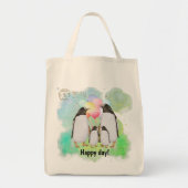 気球を持つ幸せなペンギンのカラフル科 トートバッグ (正面)