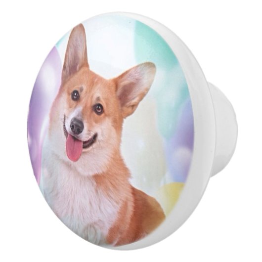 気球を持つ幸せなペンブロークのウェルシュコーギー セラミックノブ (右)