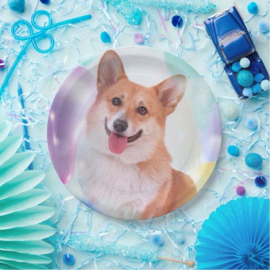 気球を持つ微笑のペンブロークのウェルシュコーギー ペーパープレート (パーティー)