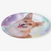 気球を持つ微笑のペンブロークのウェルシュコーギー ペーパープレート (アングル)