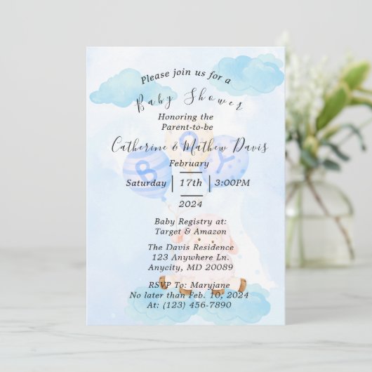 気球を持つ男の子の甘いベビーの子羊の招待 招待状 (スタンド正面)