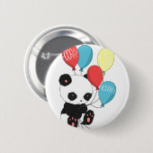 気球を持つ誕生日のパンダ 缶バッジ (正面&裏面)